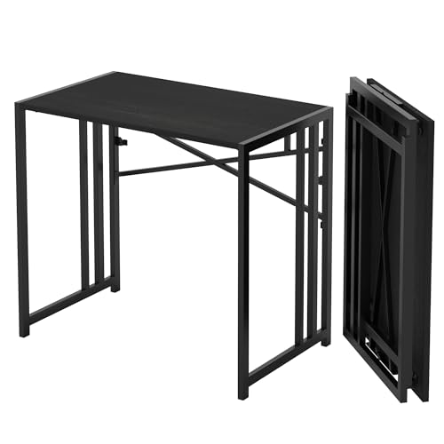 Lutown-Teen Narrow Folding Computer Desk 35 inch, Writing Gaming Computer Desk for Small Spaces, No Assembly Required Small Office Table, Black - color: Black, size: 35 Inch