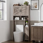 Homhedy Wooden Over The Toilet Storage Cabinet with Barn Door | Freestanding Bathroom Storage, Toilet Paper Holder, Adjustable Shelf,Space-Saving, Farmhouse Style, Greige - color: Greige