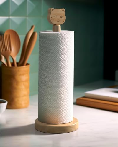 Cute Wooden Paper Towel Holder Stand - Kitchen Paper Hanger Rack Bathroom Towel Roll Stand Organizer Simply Standing Countertop Paper Roll Holder, Cat - size: Standard, style: Cat