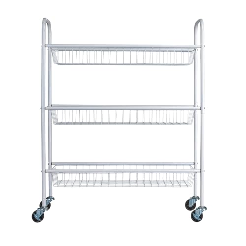 Household Essentials 3-Tier Slim Storage Cart, Heavy-Duty Steel Frame, Smooth Casters with Locks, Powder Coat Finish, Arched Handles, Easy to Assemble, Modern, Compact, White - color: White