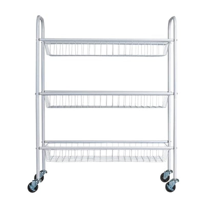 Household Essentials 3-Tier Slim Storage Cart, Heavy-Duty Steel Frame, Smooth Casters with Locks, Powder Coat Finish, Arched Handles, Easy to Assemble, Modern, Compact, White - color: White