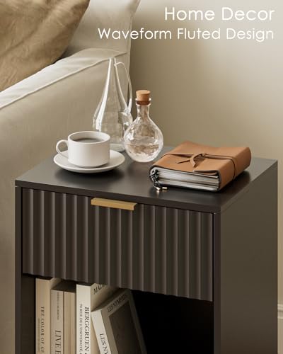 Masupu Fluted Nightstand,Modern Night Stand Wood Bedside Table with Storage Drawer Side End Table for Bedroom,Office,Black - color: Flutted-black