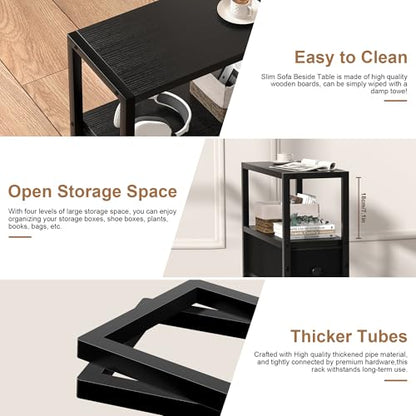 Small Narrow Side Table with Drawers, Skinny End Table for Small Spaces, Slim Nightstand with Storage, Sofa Bedside Table in Living Room, Bedroom, Study, Kitchen and Balcony (Black) - color: Black