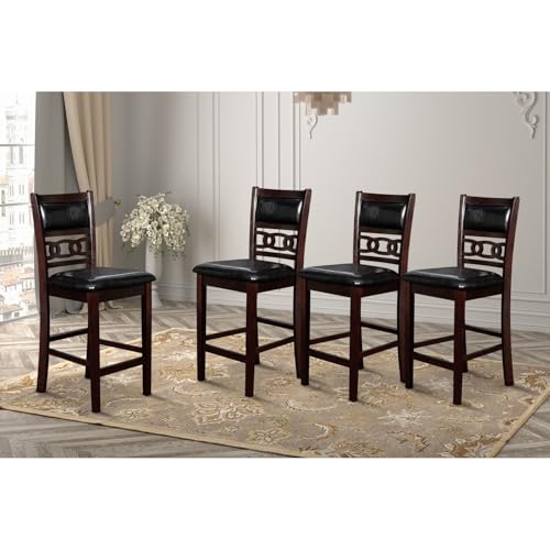 New Classic Furniture Gia Counter Dining Chair (Set of Four), Black PU Upholstered Seat & Back Rest, Ebony - color: Ebony, size: Set of 4, style: Counter Chair