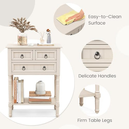 Giantex Entryway Table with Storage, Rustic Small Console Table w/ 3 Drawers & Open Bottom Shelf, Skinny Wood Console Table, Narrow Sofa Side Table for Living Room, Foyer, Hallway, Entry Table, Beige - color: Beige