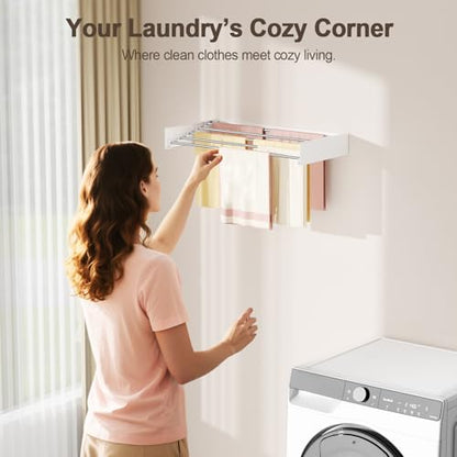 Wall Mounted Clothes Drying Rack Folding Indoor, Foldable Laundry Drying Rack Collapsible, Space Saving, Retractable Towel Drying Rack, with Wall Template(5 Drying Rods, White 23.6") - color: White, size: White-23.6"