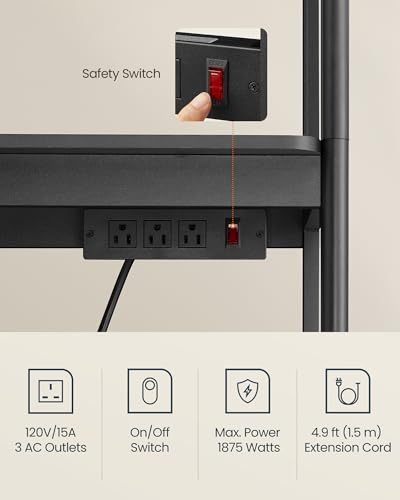 SONGMICS HOME Kitchen Bakers Rack with Power Outlet, 4-Tier Coffee Bar Table with Adjustable Shelf, Mini Fridge Shelf, Microwave Stand, 15.7 x 23.6 x 66.9 Inches, Ink Black UKKS043B01