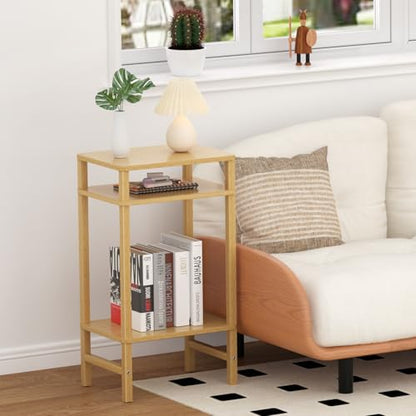 YUFAM Side Table End Table Tall Night Stand 3-Tier 2 Pack for Living Room Bedroom Bathroom Office Furniture Natural - color: Natural, size: 3 Tier
