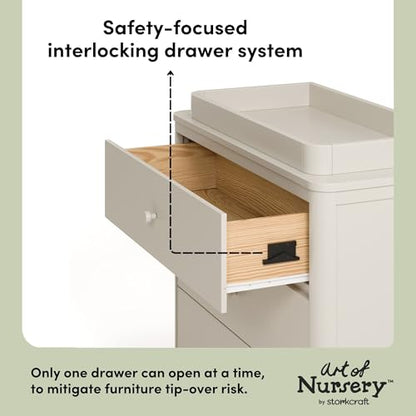Storkcraft Casablanca 3 Drawer Chest with Changing Topper, Frosted Oat | GREENGUARD Gold Certified Wood Dresser for Nursery & Kids Bedroom, Safety Interlocking Drawer System, Removable Topper - color: Frosted Oat, style: 3 Drawer Dresser