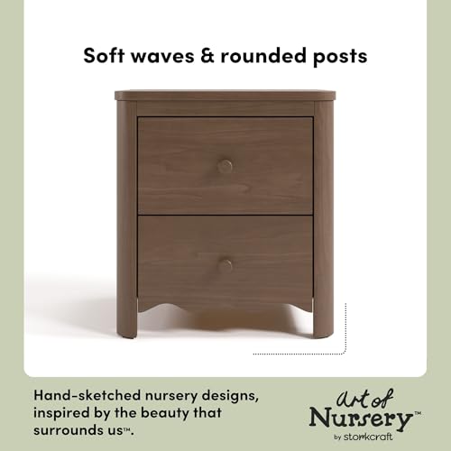 Storkcraft Casablanca 2 Drawer Nightstand, Hazelnut | GREENGUARD Gold Certified, Storage for Kids Bedroom, Premium Wood Nightstand with Iconic Wave Detailing and Rounded Posts - color: Hazelnut, style: Nightstand