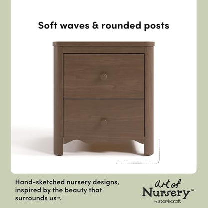 Storkcraft Casablanca 2 Drawer Nightstand, Hazelnut | GREENGUARD Gold Certified, Storage for Kids Bedroom, Premium Wood Nightstand with Iconic Wave Detailing and Rounded Posts - color: Hazelnut, style: Nightstand