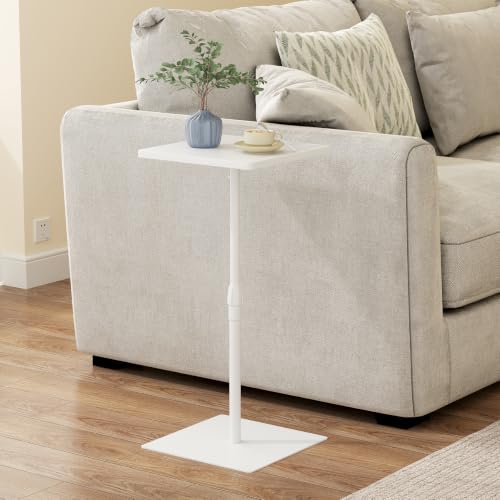 TUTOTAK Tall Side Table, Wide Top End Table, Adjustable Height Drink Table | Pedestal Table for Small Spaces, Accent Nightstand, livingroom, Bedroom, White TB01BW097 - color: White, size: 1 Pack, style: Square