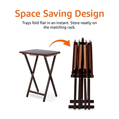 Amazon Basics Portable Foldable TV Tray Table with Storage Rack, Space-Saving Design, Sturdy Wood, 14.6"L x 19"W x 26"H, Espresso, 4-Pack - color: Espresso