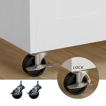 IRONCK Kitchen Island with Wheels and Drawers for Kitchen and Dining Room | Open Shelves, Storage, Daily home use - color: White