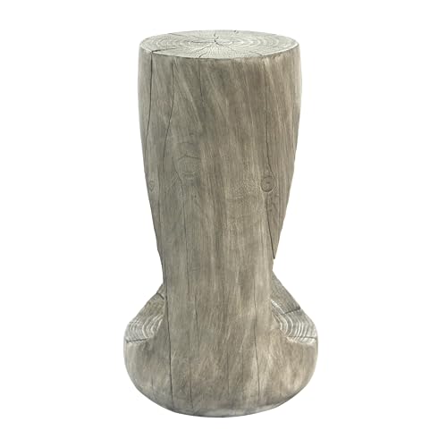 Hollow Tree Stump Accent Side Table, MgO Faux Wood Concrete End Table No Assembly Wabi Sabi Plant Stand Stool Indoor Covered Outdoor Gray - color: 1pcs-shape-a-gray