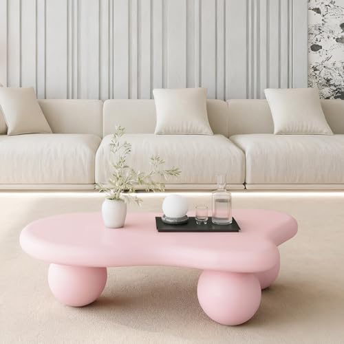 47.2" Cloud Coffee Table with 3 Ball Legs, Modern Irregular Center Table for Living Room, Low Cute Small MDF Tea Table for Bedroom, Space Apartment-Pink - color: Cloud-47" Pink