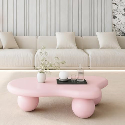 47.2" Cloud Coffee Table with 3 Ball Legs, Modern Irregular Center Table for Living Room, Low Cute Small MDF Tea Table for Bedroom, Space Apartment-Pink - color: Cloud-47" Pink