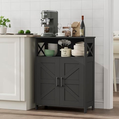 Homhedy Farmhouse Bathroom Storage Cabinet with 2 Doors, Toilet Paper Cabinet with Adjustable Shelf, Small Bathroom Cabinet for Kitchen/Laundry/Living Room, 11.8 x 23.6 x 31.5 Inches, Black - color: Black