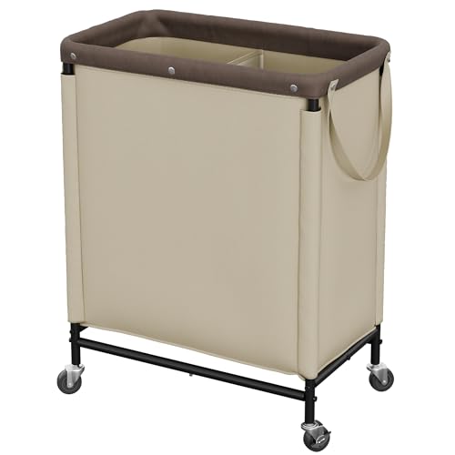 StorageWorks Laundry Hamper 2 Section, 100L Rolling Laundry Sorter Cart with Removable and Washable Liner Bag, Clothes Hamper with Wheels and Handle for Laundry Room and Bedroom, Light Khaki - color: Light Khaki, size: 100L(2-Section)