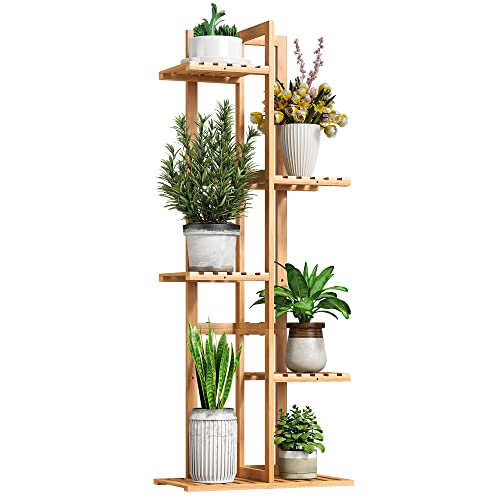BMOSU Bamboo Plant Stand for Indoor Outdoor Plants Corner Tall Plant Shelf 6 Potted Holder Shelf Plant Rack Holder Display Rack(Natural) - color: Natural
