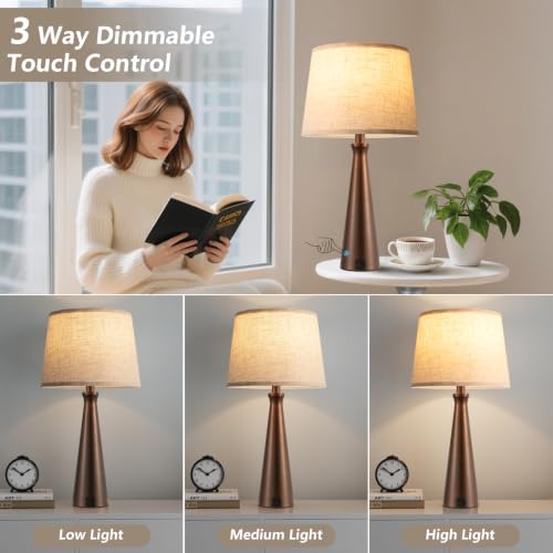 Seealle Modern Table Lamps Set of 2 - Touch Bedside Lamp for Nightstand with Dual USB C+A,3-Way Dimmable Brown Nightstand Lamps for Living Room Bedroom End Table with Beige Shade(Bulb Included) - color: I. Brown-Beige