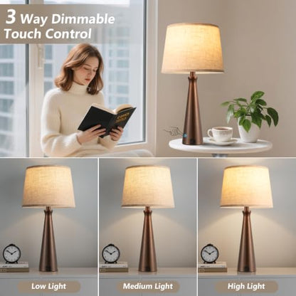 Seealle Modern Table Lamps Set of 2 - Touch Bedside Lamp for Nightstand with Dual USB C+A,3-Way Dimmable Brown Nightstand Lamps for Living Room Bedroom End Table with Beige Shade(Bulb Included) - color: I. Brown-Beige