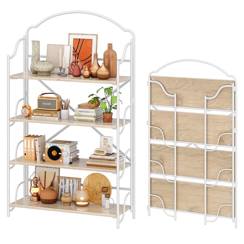 4NM No Assembly Folding Bookshelf for Living Room, 4 Tiers Collapsible Book Shelves Open Industrial Foldable Bookcase Storage Shelf for Home Office - Oak - color: Cloud Oak, size: 4 Tiers