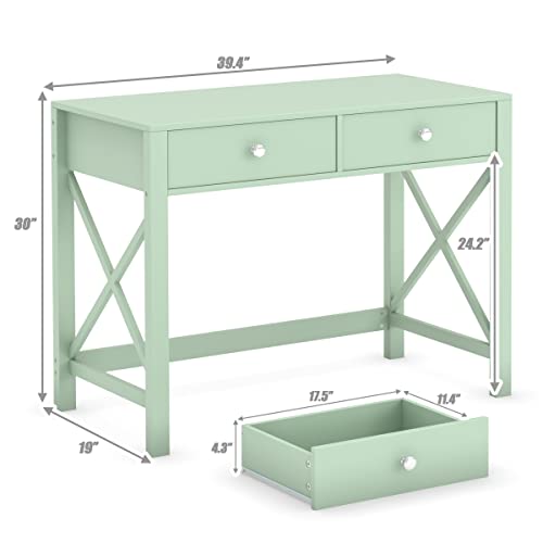 WiberWi Home Office Desk with Drawers, Modern Writing Computer Desk for Bedroom, Small Makeup Vanity Table Study Table for Home Office,Green - color: Green