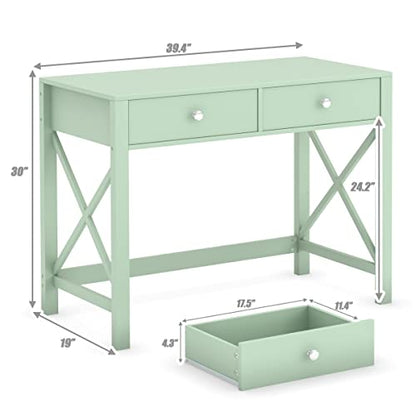 WiberWi Home Office Desk with Drawers, Modern Writing Computer Desk for Bedroom, Small Makeup Vanity Table Study Table for Home Office,Green - color: Green