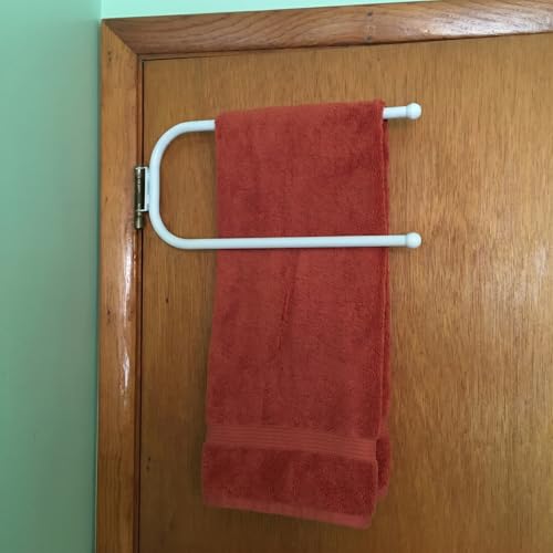 Novabright Door Hinge Towel Bar Rack Behind Storage Door Double Bar Towel White Alloy Steel Rack Holder Hinge Mounted for Family Compact Spaces Small Bathrooms Bedroom