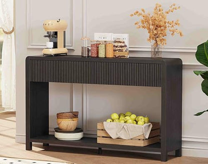 FATORRI Console Table for Entryway, 47.2 inch Modern Sofa Table with 2 Drawers for Living Room, Wood Hallway Tables and Couch Tables Behind Sofa, Black - color: Black