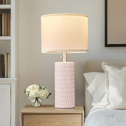 Reaketon Table Lamps for Living Room Set of 2, Ceramic Table Lamps for Bedroom, 20" Modern Lamps for Night Stands, Pink - color: Pink