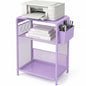 ECOLOVI 3 Tier Printer Stand for Under Desk, Height Adjustable Shelf Small Printer Table with 3 S-Hooks & Basket, Heavy Duty Industrial Storage Shelf for Home Office (Purple Metal) - color: Purple
