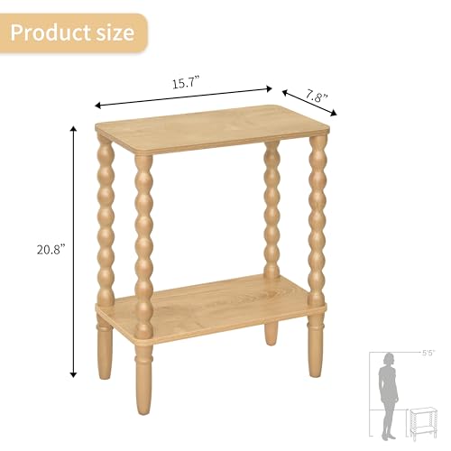Fultyle Narrow End Table, Small Narrow Side Table with 2-Tier Storage, Skinny Bedside Table Nightstand for Narrow Spaces, Living Room, Bedroom (Rustic Walnut) - color: Rustic Walnut