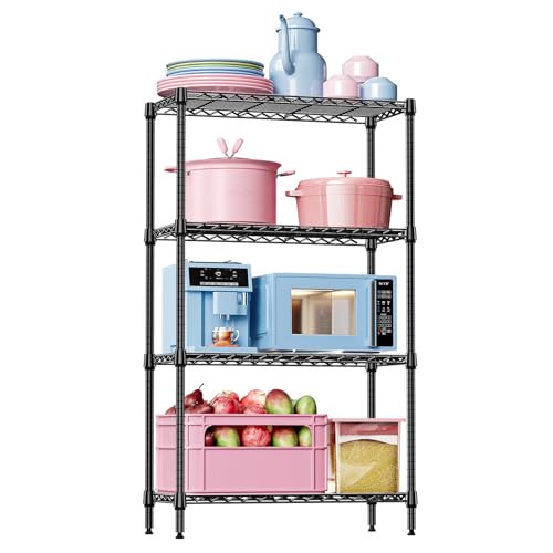 IZEUK 4-Tier Black Metal Storage Shelves, Heavy Duty Adjustable Wire Shelving Rack for Garage, Kitchen, Bathroom, Closet Organizer, 1000 lbs Capacity, 15.7" D x 33.5" W x 59.5" H - color: Black, size: 4 Tier, 15.7" D x 33.5" W x 59.5" H