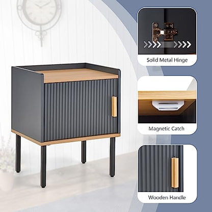 Giantex Nightstand with Storage, Bedside Table with Single Door Cabinet, Compact Floor Side Table with Heavy-Duty Metal Legs, Modern End Table for Living Room, Bedroom, Small Space, Gray