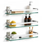 Bathroom Glass Shelf 15.7" Silver Wall-Mounted, Floating Metal Storage Rack | 3 Pack Aluminum Tempered Glass 0.3in Extra Thick Rectangular，Space-Saving Design - color: Silver 3 Pack