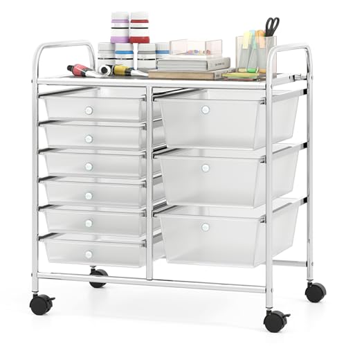 Moccha 9-Drawer Rolling Storage Cart - Under Desk Storage Drawers with wheels for Craft Art Supply Paper Salon, Scrapbook Paper Tools, Mobile Utility Cart for Classroom, Clear - color: Clear, style: 9 Drawers