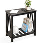Narrow Side Table with Storage Shelf 2 Tier Wooden Nightstand Bedside Tables for Small Spaces Black Modern Accent Sofa Side Tables for Couch Living Room Bedroom Entryway - color: Wood Grain Black