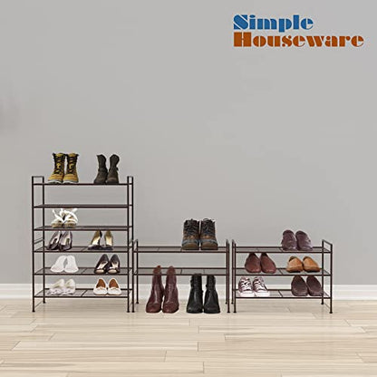 Simple Houseware 3-Tier Stackable Shoes Rack Storage Shelf, Bronze - color: Bronze, style: Wired Grid Panel