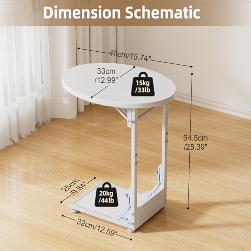 Elbourn Folding Side Table End Couch Tables,Metal Frame C-Shaped TV Stand for Living Room, Bedroom, Coffee Table(White) - size: White