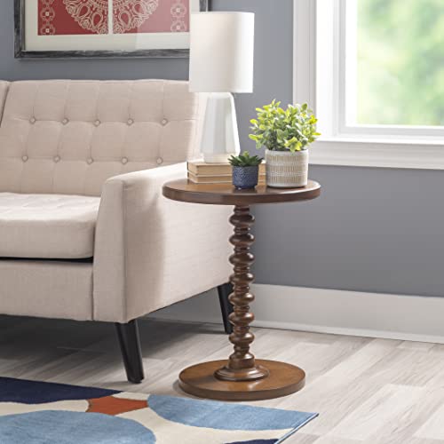 Powell Tarkin Round Hazelnut Turned Spindle Pedestal Side Accent Table - color: Hazelnut