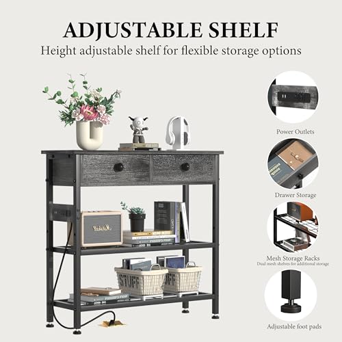 32" Narrow Console/Entryway Table with Storage & 2 Drawers & Outlets, for Sofa & Living Room, Hallway/Foyer/Couch/TV/ Aquarium Stand Table for Entryway with USB Ports, LED Light Strip,Perfect for Home - size: 32"