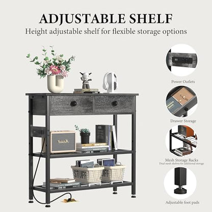 32" Narrow Console/Entryway Table with Storage & 2 Drawers & Outlets, for Sofa & Living Room, Hallway/Foyer/Couch/TV/ Aquarium Stand Table for Entryway with USB Ports, LED Light Strip,Perfect for Home - size: 32"