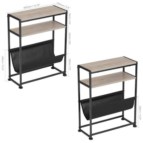 Narrow End Table for Small Spaces - Slim Side Table with Magazine Holder,2 in 1 Design Narrow Coffee Table Living Room,Skinny Bedroom Nightstand Thin Side Magazine Table,Oak - color: Oak