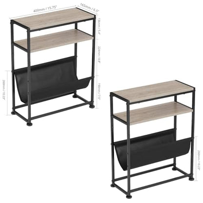 Narrow End Table for Small Spaces - Slim Side Table with Magazine Holder,2 in 1 Design Narrow Coffee Table Living Room,Skinny Bedroom Nightstand Thin Side Magazine Table,Oak - color: Oak