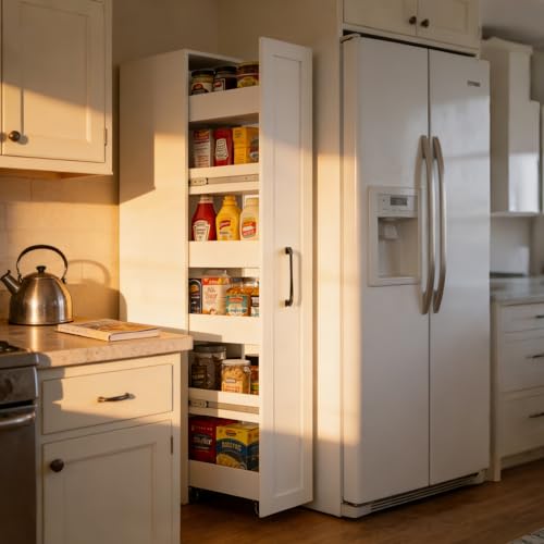 Narrow Pull-out Storage Cabinet on Wheels, 12 inch White Pantry Cabinet | 71'' Tall, Slim Shelf, Rolling Cart 6-Tier, Next to Fridge, Skinny Spice Rack for Kitchen, Laundry Room - color: White 12'' Plus, size: 12'' w