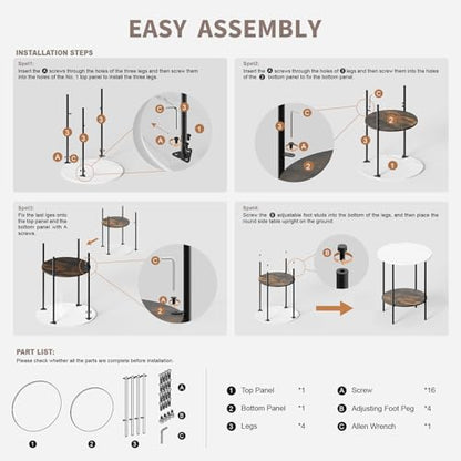 End Tables Living Room - Sturdy SideTable with Metal Frame, Modern Small Sofa & Bedside Table,Multi-Functional Round Coffee Table for Bedroom, Balcony, Sofa, Gym,Office