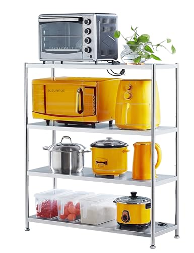 susunnus Stainless Steel Shelves 39.4in-4 Tier,Kitchen Storage Shelves,Stainless Steel Shelf Organizer, Artistic Texture, Pragmatic& Sturdy & Waterproof - size: 39.4in*13.8in-4T