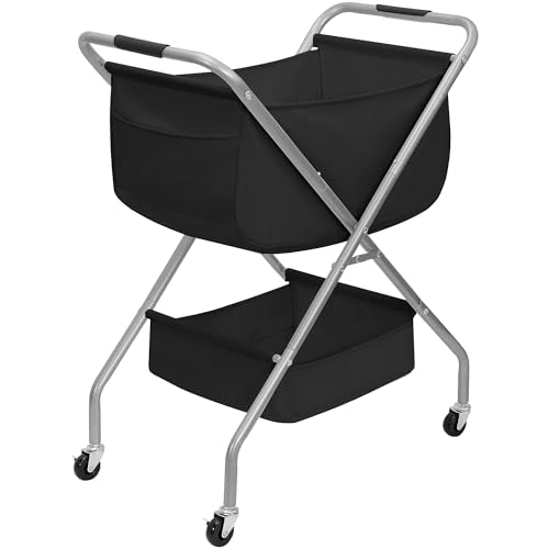 STORAGE MANIAC Collapsible Laundry Cart with Wheels 31.5"H Rolling Laundry Hamper Clothes Basket with Wheels, Canvas Liner Sturdy Steel Frame Folding for Small Narrow Space Easy Storage, Black - color: Black, size: 31.5"H with Handle